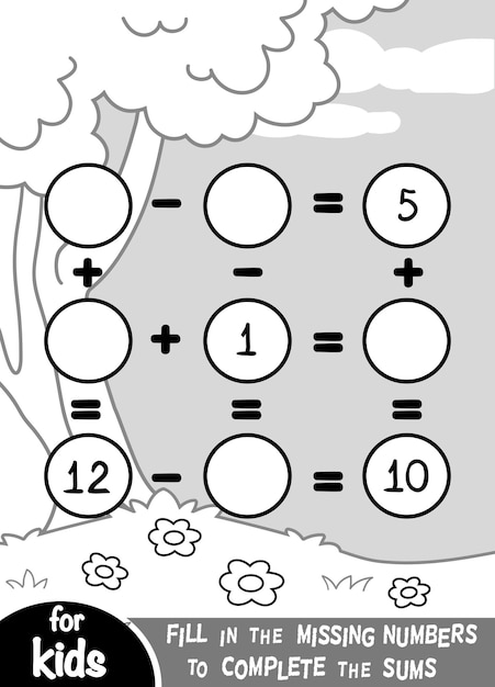 Contar juego de matemáticas para niños en edad preescolar hoja de trabajo de suma y resta sobre fondo de verano