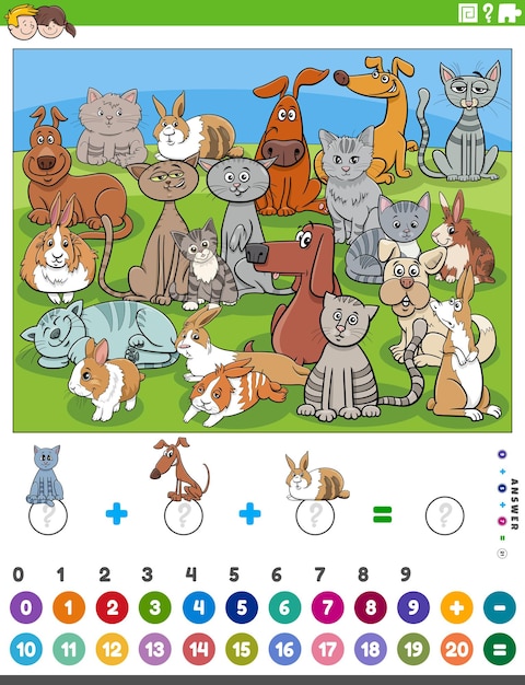 contar y sumar tareas con animales de dibujos animados