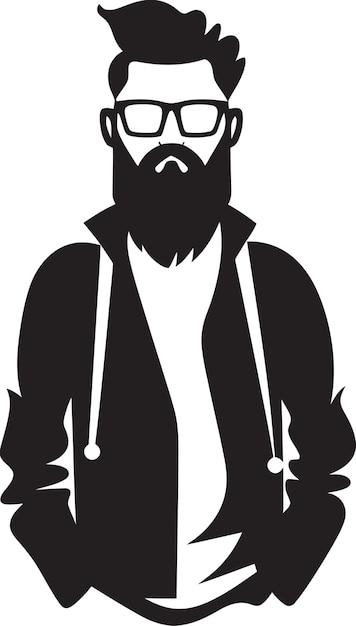 Vector contemporáneo retro chic dibujos animados hipster hombre cara negra icono elegante vintage encanto negro logotipo icono de