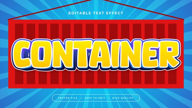 Contenedor azul amarillo y rojo estilo de fuente de efecto de texto editable en 3D