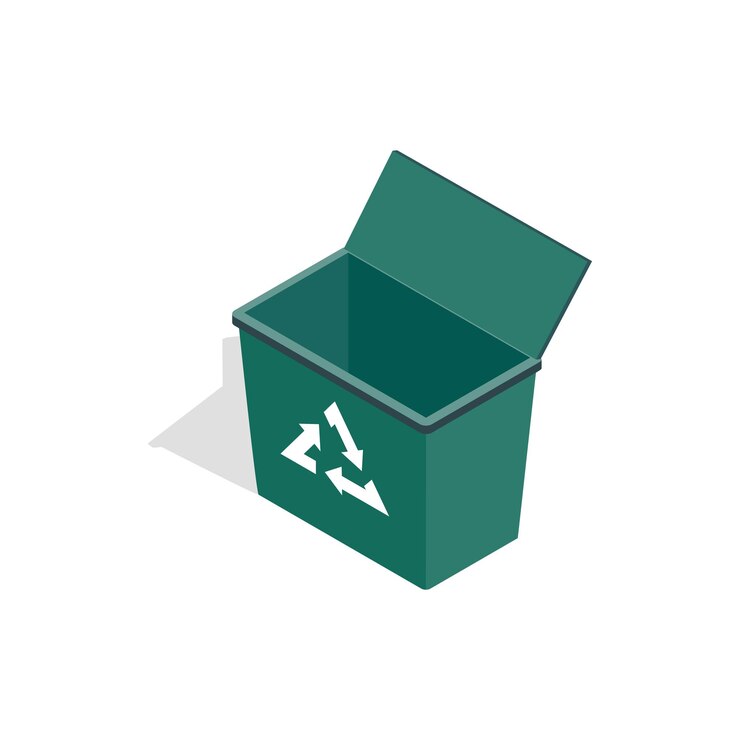 Vector contenedor de basura abierto con icono de señal de reciclaje en estilo 3d isométrico sobre un fondo blanco