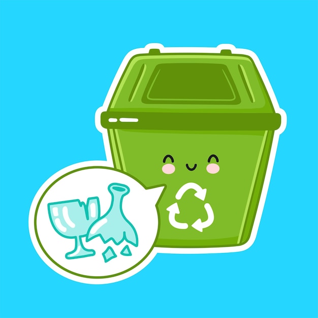 Contenedor de basura feliz lindo para vidrio
