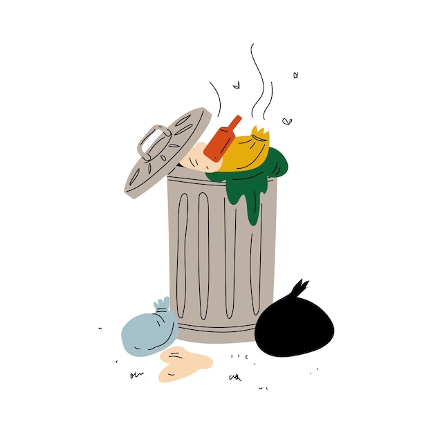 Contenedor de basura lleno de desechos de basura en descomposición procesamiento y utilización vector de problemas ecológicos