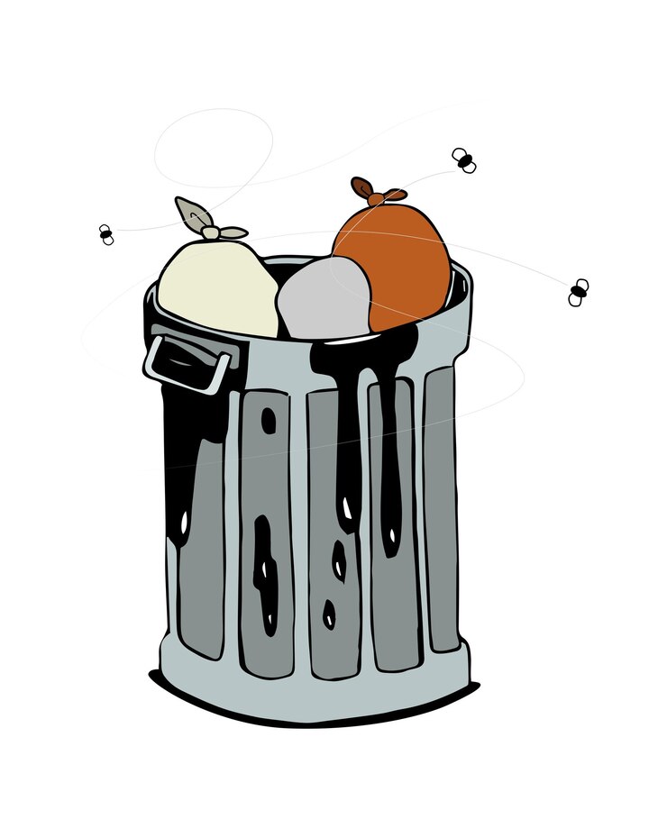 Vector un contenedor de basura sucio con bolsas de basura y moscas volando a su alrededor vector de objetos de estilo dibujos animados