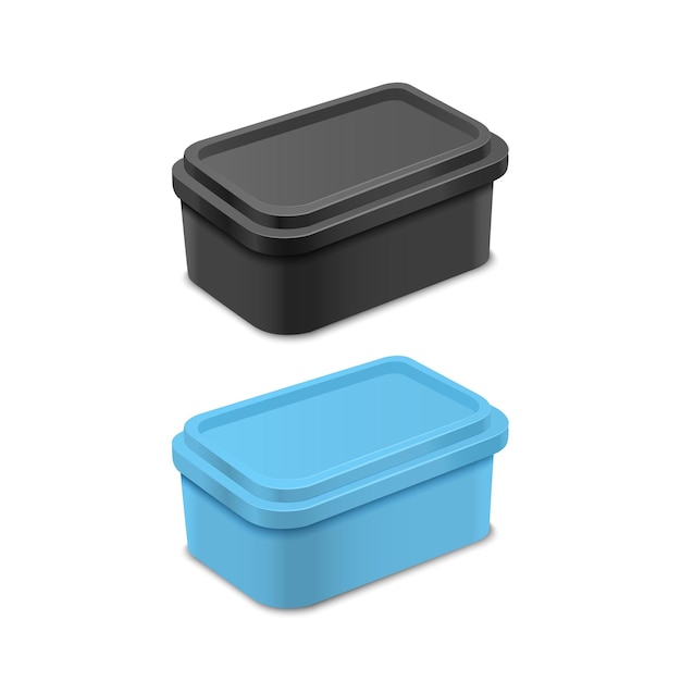 Contenedor en blanco de color 3D realista detallado para el conjunto vectorial de maquetes de plantillas de mantequilla