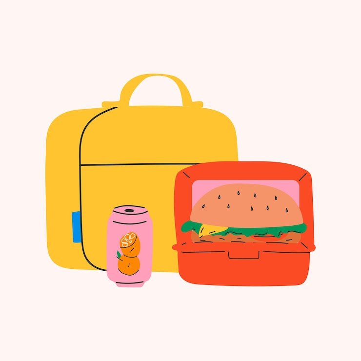 Vector contenedor de caja de almuerzo escolar varios alimentos dibujado a mano ilustración vectorial diseño de elementos aislados
