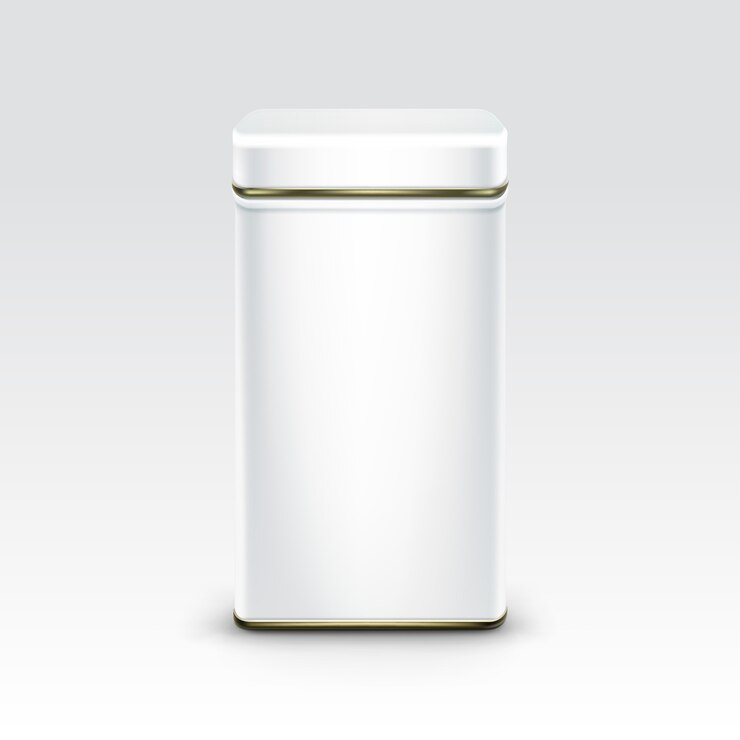 Vector contenedor de caja de lata blanca para té café
