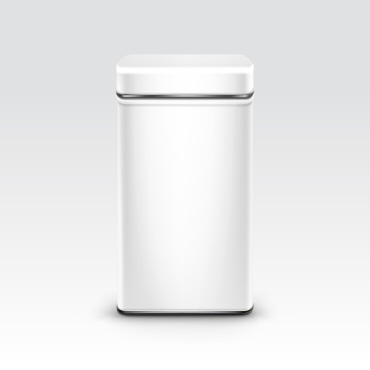 Vector contenedor de caja de lata blanca para té café