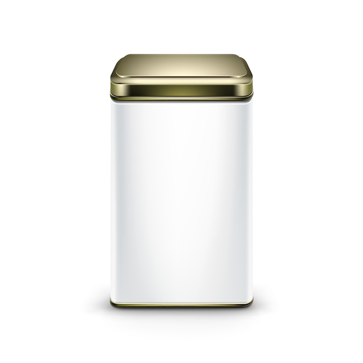 Vector contenedor de caja de lata blanca para té café