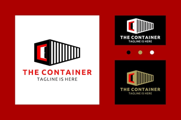 Contenedor de carga o contenedor de envío con la letra inicial C y el diseño del vector del icono del logotipo de la puerta