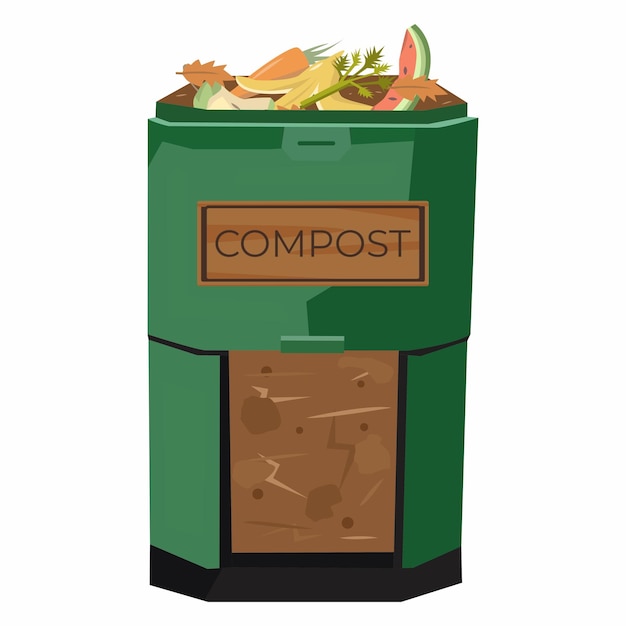 Un contenedor de compost lleno de desechos orgánicos
