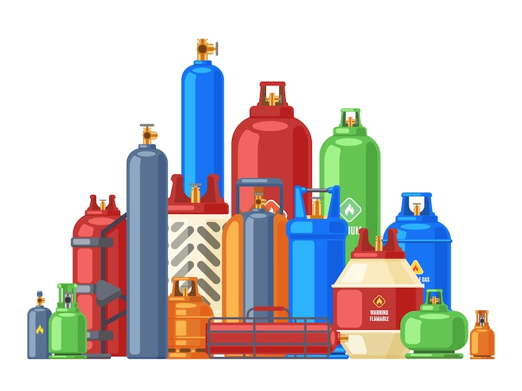 Vector contenedor de gas inflamable de metal butano o helio