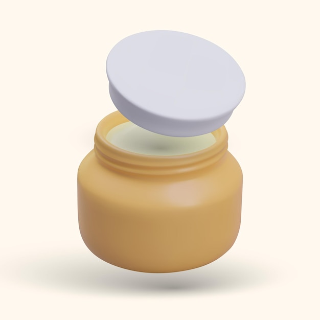 Contenedor realista abierto con tapa de plástico para el envase de crema facial para cosméticos femeninos