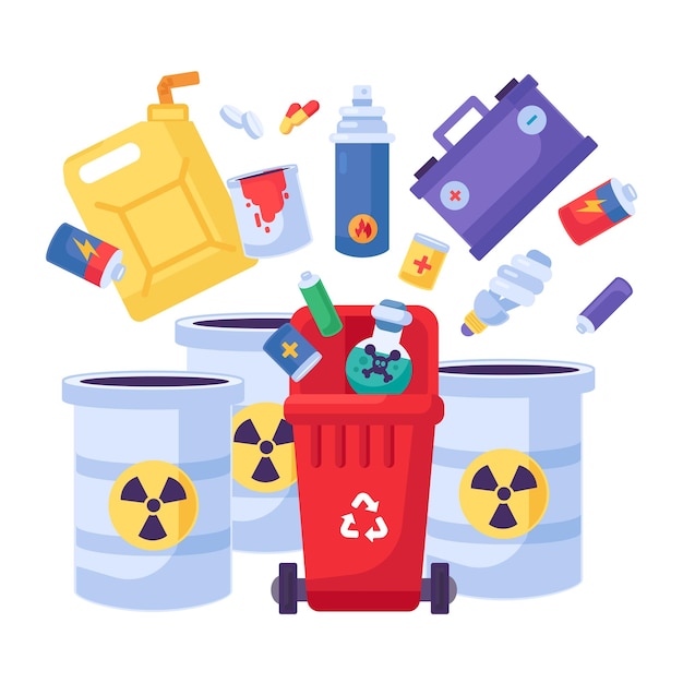 Contenedor sólido de dibujos animados para el reciclaje de residuos peligrosos