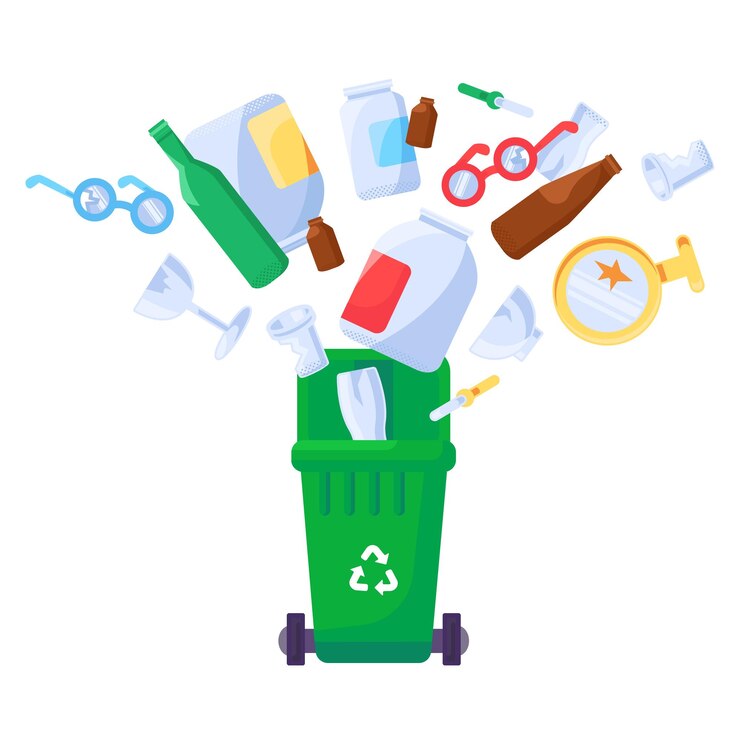 Vector contenedor sólido de dibujos animados para el reciclaje de residuos de vidrio