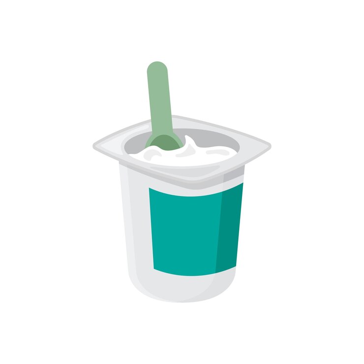 Vector contenedor de yogur con un icono de cuchara en estilo plano ilustración vectorial de fondo de productos lácteos en un fondo aislado concepto de negocio de carteles de alimentos saludables