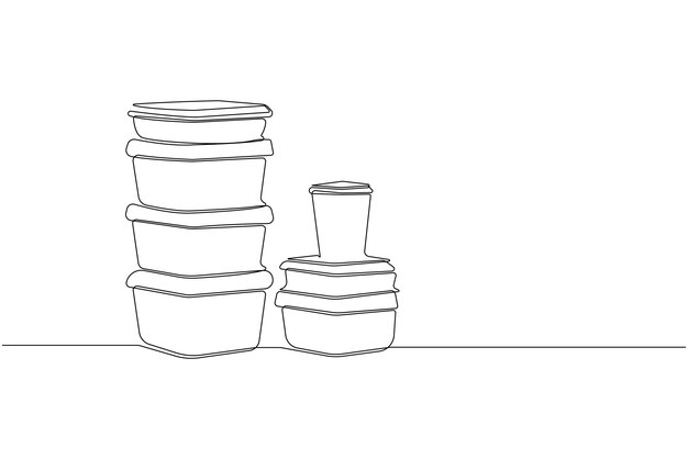 Contenedores de alimentos vector de línea continua aislado sobre fondo blanco