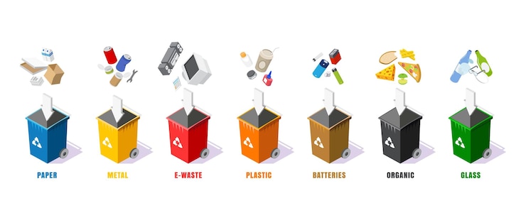 Vector contenedores de basura en diferentes colores vector ilustración aislada