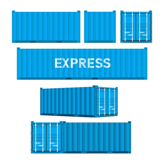 Contenedores de carga azules de conjunto La entrega y el transporte de mercancías Ilustración vectorial