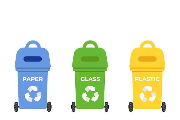 Contenedores de concepto cero residuos con signo de reciclaje