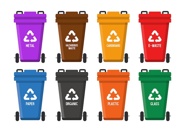 Contenedores para diferentes tipos de basura Conjunto de ilustraciones vectoriales