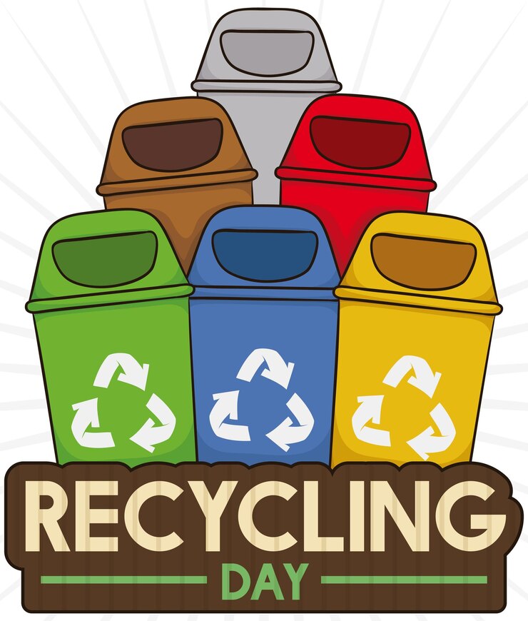 Vector contenedores de reciclaje de colores para la clasificación adecuada de la basura y la enseñanza de la importancia del reciclaje