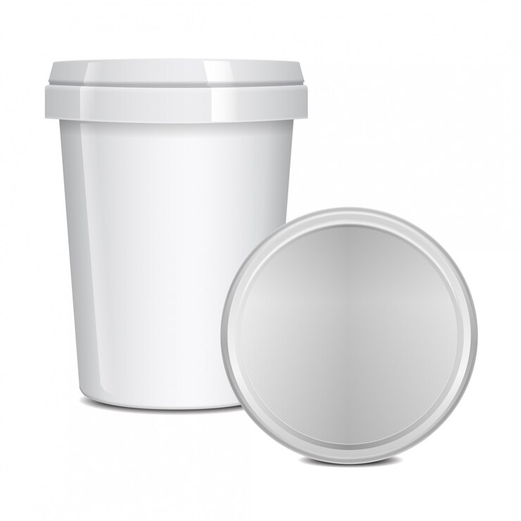 Vector contenedores de taza de comida en blanco para comida rápida, postre, helado, yogur o merienda.