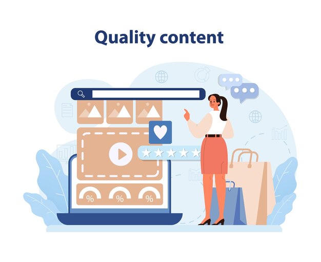 Contenido de calidad para la participación del consumidor una ilustración de un creador de contenido que cura alta calidad
