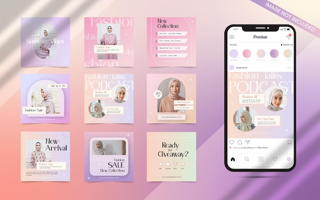 Vector contenido degradado de instagram de venta de moda para banner cuadrado de publicación de redes sociales con plantilla de foto editable