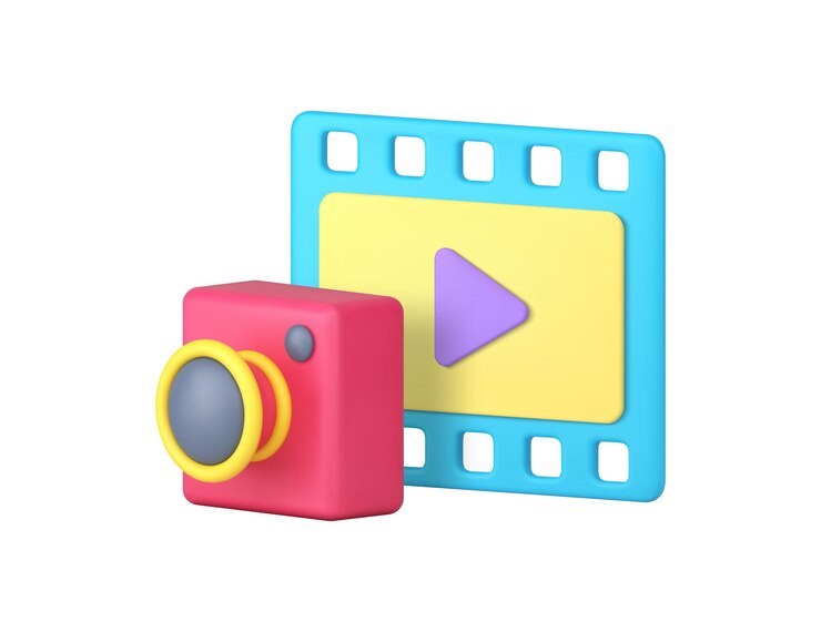 Vector contenido multimedia foto cámara de video reproductor blog vlog redes sociales transmisión vector de íconos 3d