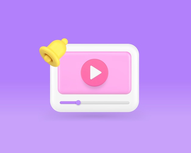 Contenido multimedia reproductor de video nuevo blog vlog suscripción timbre alerta icono 3d vector realista