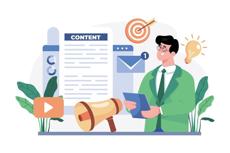 Vector content marketing manager ilustración concepto una ilustración plana aislada sobre fondo blanco