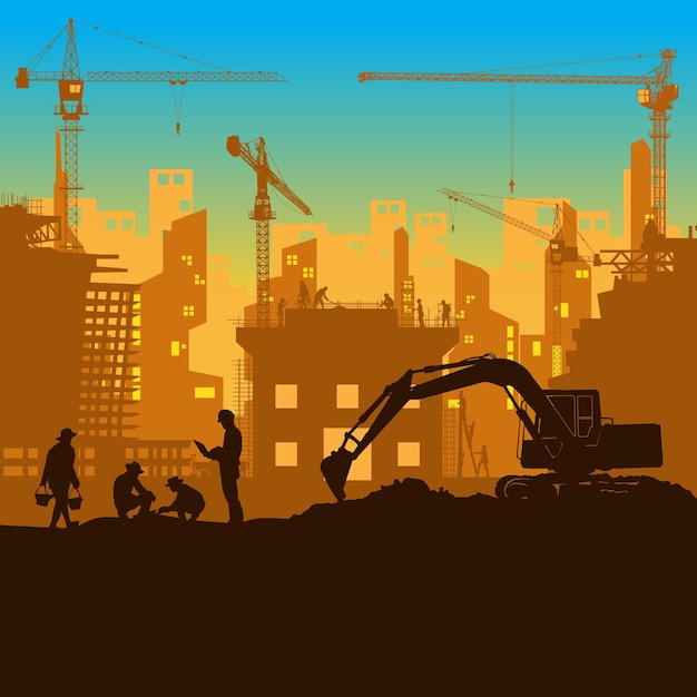 Contexto vectorial de construcción Trabajador en un sitio de construcción Contexto del día de trabajo