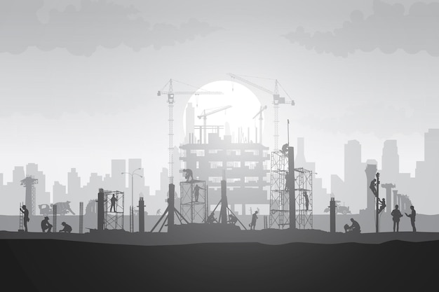 Contexto vectorial de construcción Trabajador en un sitio de construcción Contexto del día de trabajo