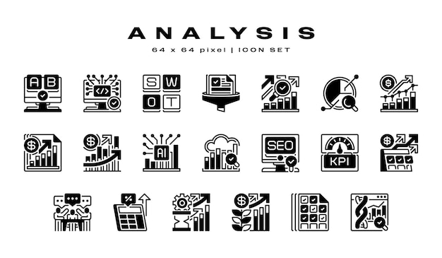 Contiene iconos de contorno como análisis SWOT análisis de pronóstico análisis de mercado y más Editable Stroke 64x64 píxeles perfecto