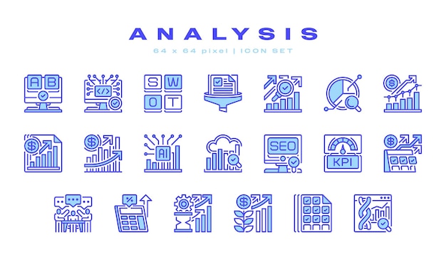 Contiene iconos de contorno como análisis SWOT análisis de pronóstico análisis de mercado y más Editable Stroke 64x64 píxeles perfecto