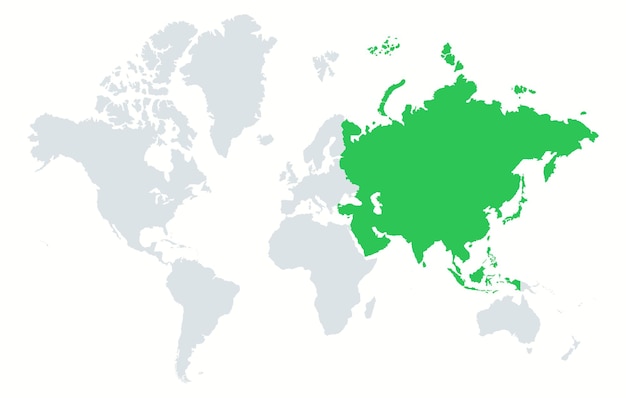 El continente asiático en el mapa del mundo