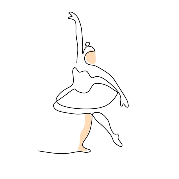 Continua una sola línea de mujer bailarina bailando aislada sobre fondo blanco