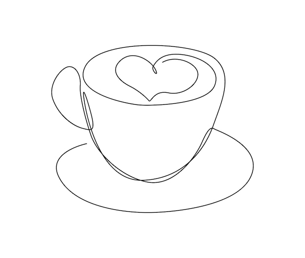 Continuo dibujo de una línea una taza de café latteart coffee diseño de vector de arte de una sola línea concepto de alimentos y bebidas