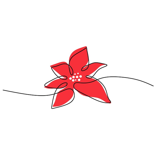 Continuo una sola línea de flor de invierno poinsettia aislada sobre fondo blanco
