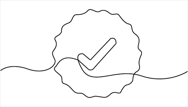 Continuous line drawing of check mark Continuous line is creating the shape of a check mark