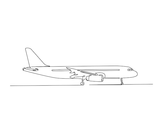 Continuous one line drawing of airbus or plane illustration