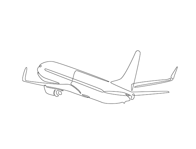 Continuous one line drawing of flying airbus or plane illustration