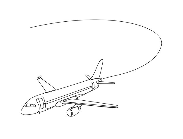 Continuous one line drawing of flying airbus or plane illustration