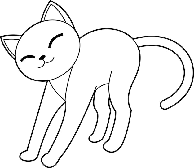 Contorneado gato divertido personaje dibujos animados estiramiento ilustración dibujado mano vector