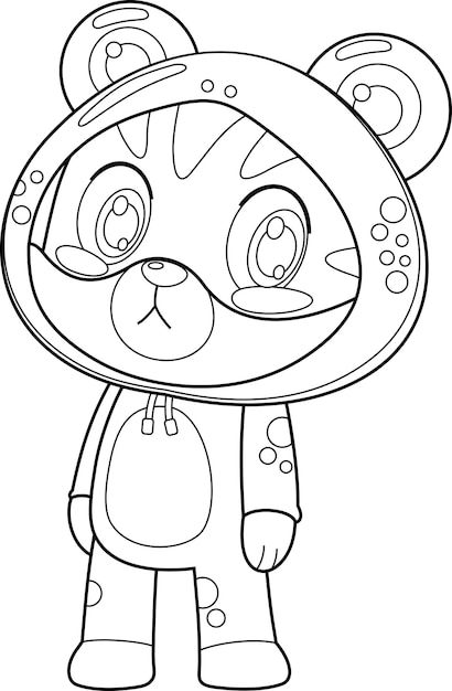 Contorneado lindo bebé gato personaje de dibujos animados en traje de rana