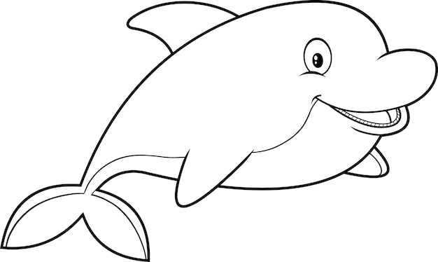 Contorneado lindo delfín pez personaje de dibujos animados saltando. Ilustración dibujada a mano vectorial