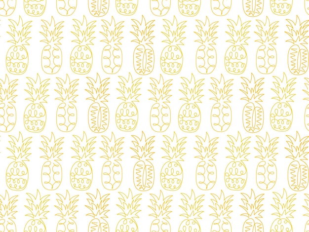 Contorno abstracto amarillo patrón sin costuras de piña fruta exótica en estilo doodle fondo de verano