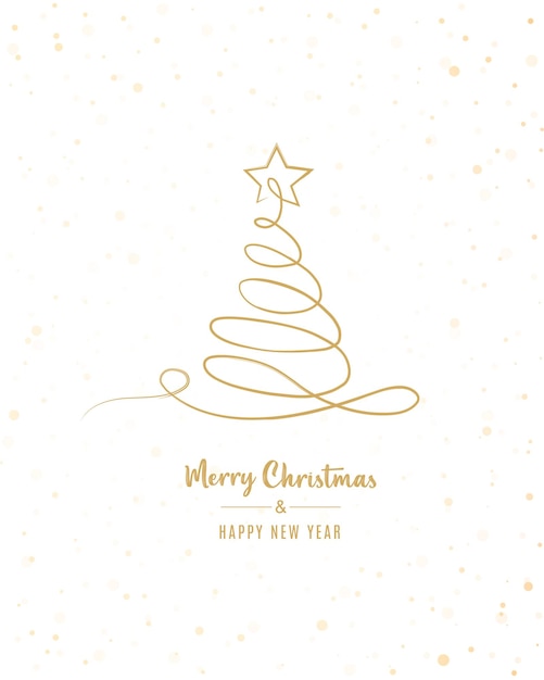 Contorno de árbol de Navidad feliz tarjeta de saludo de texto de oro diseño de ilustración vectorial de fondo