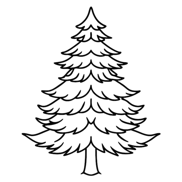 Contorno de árbol de pino libro de colorear página dibujo de arte de línea